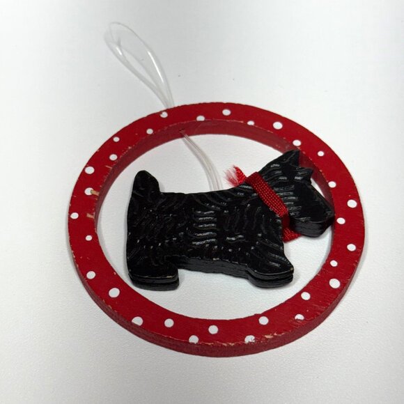 Wooden Scottie Dog Christmas Holiday Ornament Black/Red Round - Picture 5 of 5
